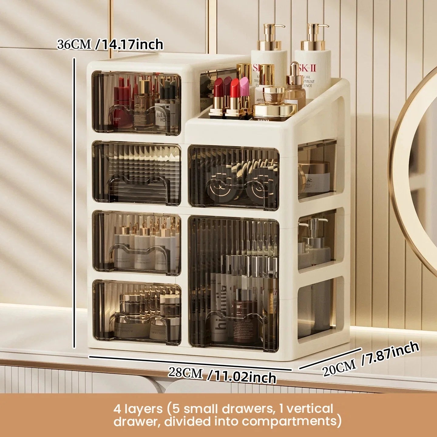 Drawer-style cosmetics storage box, high-end dressing table, lipstick, skin care products, jewelry shelf, desktop storage box