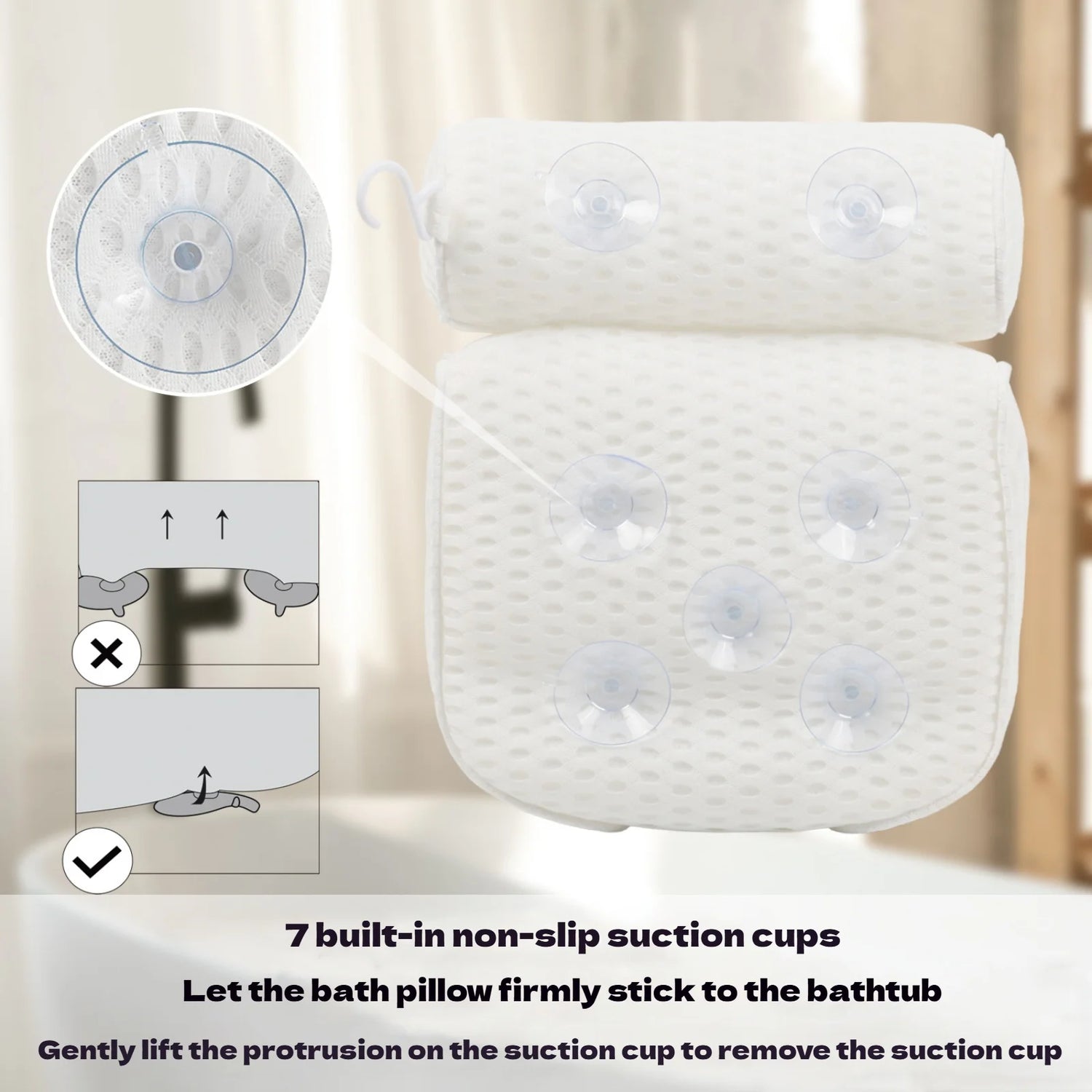 Bath Pillow for Bathtub Support Neck,Head and Back with Non-Slip Suction Cups air mesh Bathtub Pillow