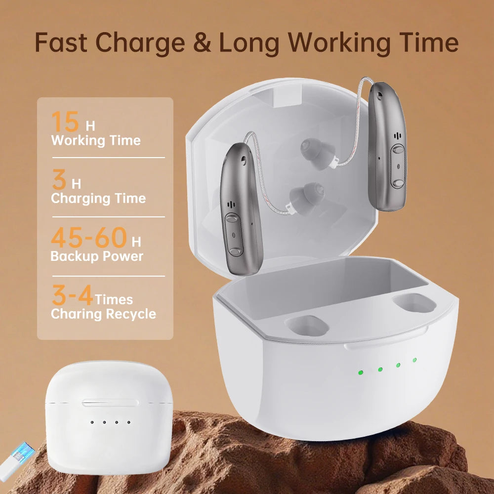 Mirasing Hearing Aids，Bluetooth RIC Hearing Aid - 2025 Rechargeable BTE with Noise Cancelling &amp; Charging Case