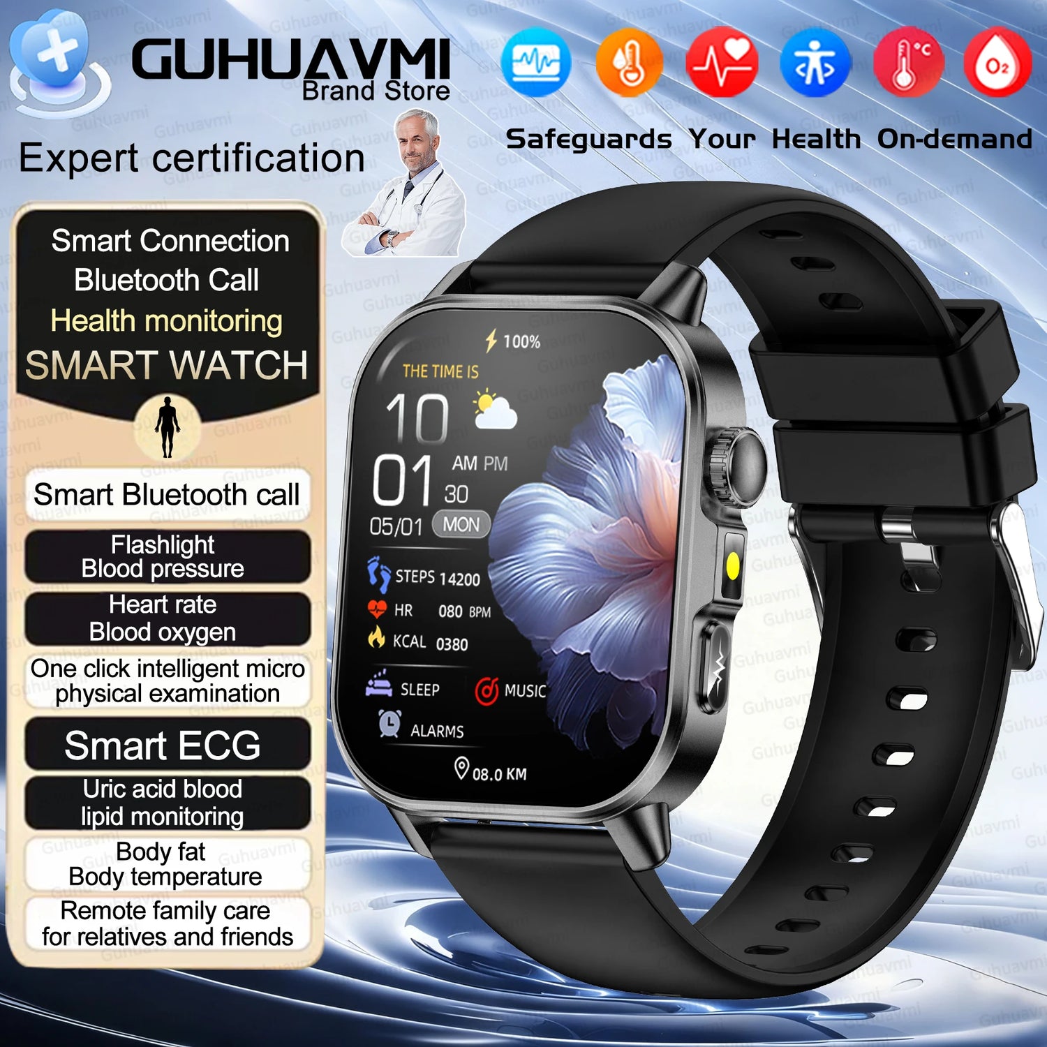 2026New ECG+PPG AI Health Diagnose Smart Watch Men Women Clock Blood Lipid BP Uric Acid Heart rate Tracker HD Call Smart Watch