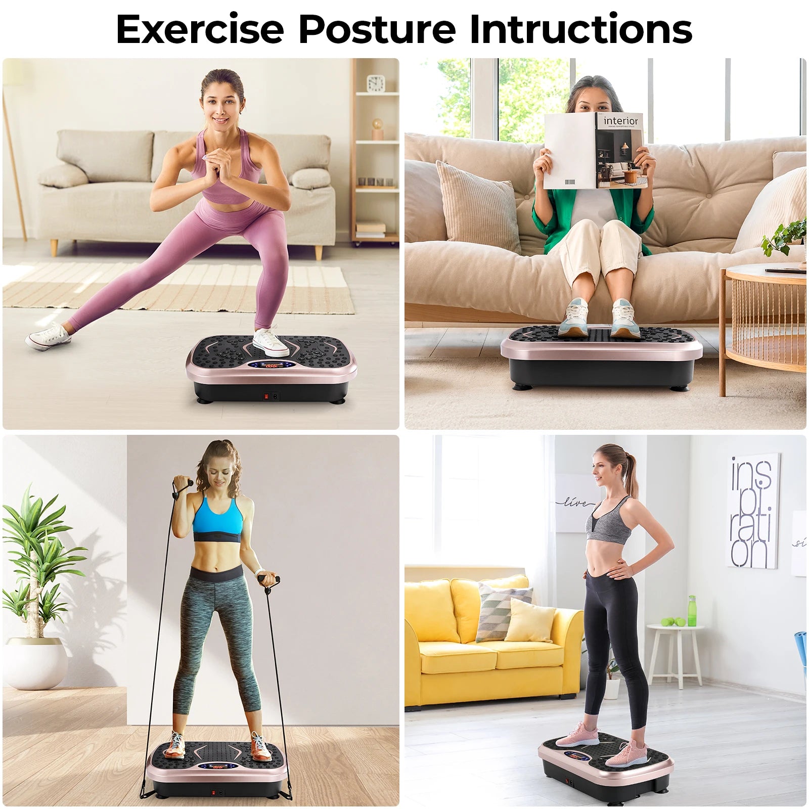 Vibration Plate Exercise Machine - Whole Body Workout Vibration Fitness Platform w/ Loop Bands - Home Training Equipment
