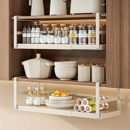 Hanging Under Shelf Storage Basket, Adjustable Width Under Cabinet Add-on Storage Racks, Heavy Duty Slide-in Baskets Organizer