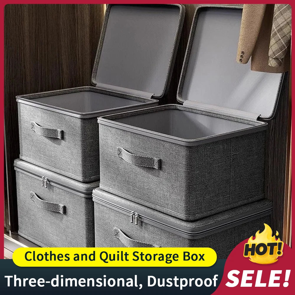 Foldable Storage Box with Cover,Clothes Storage Box with Zipper,Large Capacity Quilt Storage Box Wardrobe Underwear Organizer Bo