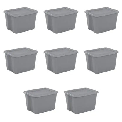 Large Storage Bin, 18 Gallon Plastic Storage Container with Snap-On Lid, Gray, 8 Count