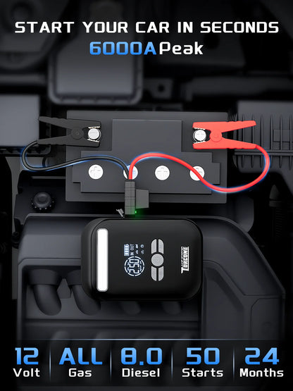 Car Jump Starter with Air Compressor 6000A Battery Booster 150PSI Air Pump 20000mAh (10.0L Gas/8.0L Diesel) Portable Power Bank