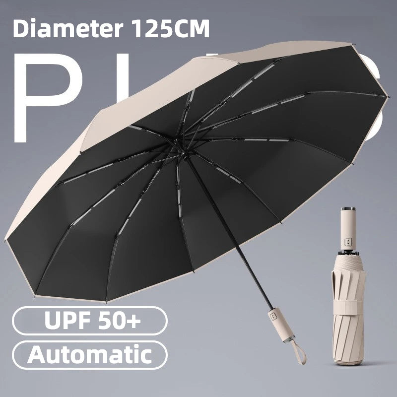 Windproof Automatic Folding Umbrella, 125CM Diameter Large Rain Umbrella, Sun UV UPF50+ Protection Umbrellas for Man and Women
