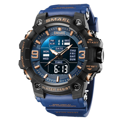 SMAEL 8049 Watch Sport LED Light Alarm Clock Dual Time Display WaterproofWeek Auto Date Wristwatches Quartz