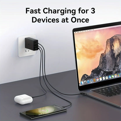 65W GaN USB C Charger 3-Port Fast Charging Adapter for Laptop &amp; Phone