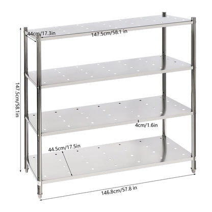 Stainless Steel Shelving, 4 Tier Adjustable Shelf Storage Heavy Duty Shelving Heightened Bottom for Storing and Displaying Goods