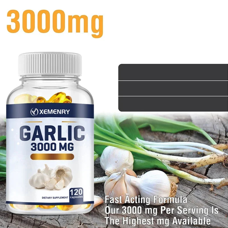 Garlic Capsules 3000mg - for Immune and Cardiovascular,  Antioxidant，Cholesterol Health - 120 Capsules