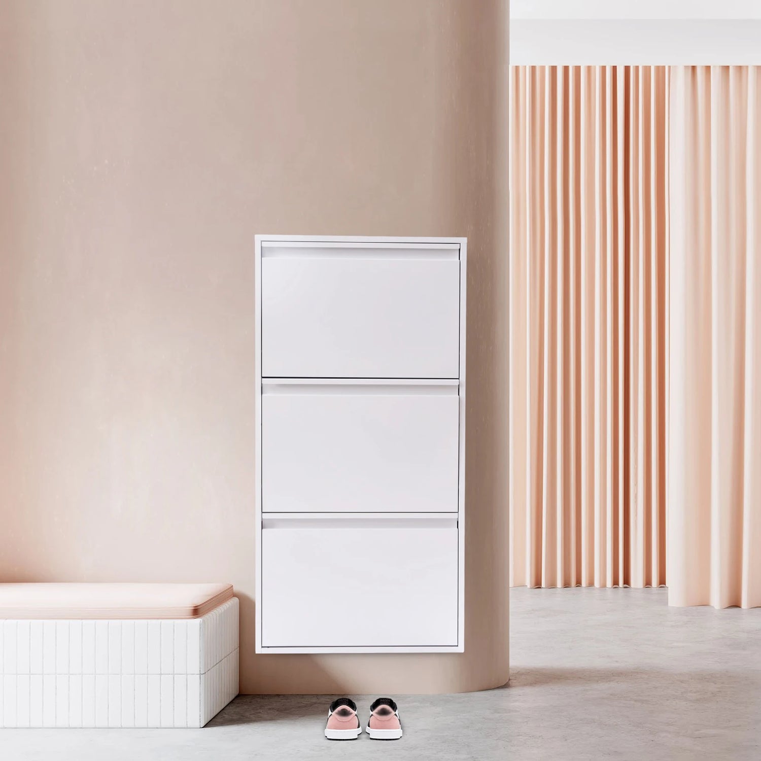 3-Tier Flip Shoe Storage Cabinet, Noiseless Soft Closing Dampers, Wall Mount/Freestanding,  Metal Shoe Rack for Entryway/Hallway