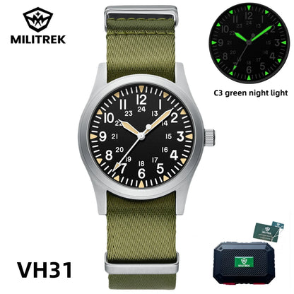 MILITREK 2025 New Men Quartz Watch VH31 37mm Military Waterproof 100M Sapphire Glass Luminous Stainless Steel Reloj Hombre