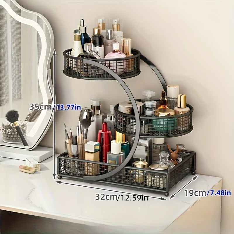 1pc Painted Bronze Metal Cosmetic Rack: Portable Countertop, No Assembly, Modern Style, for Lipsticks &amp; Skincare