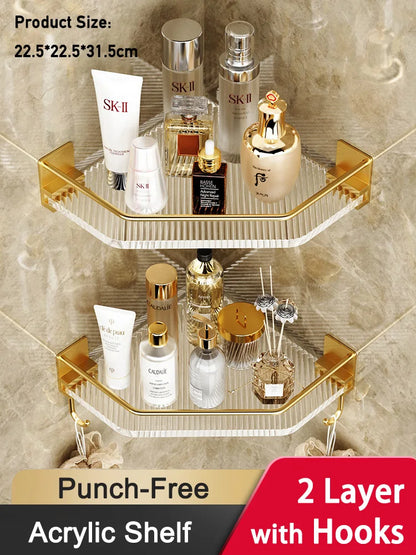 Acrylic Bathroom Shelves Wall Mounted Non Grilling Shampoo Organizer Corner Hanging Shower Storage Shelf Adhesive Bath Room Rack