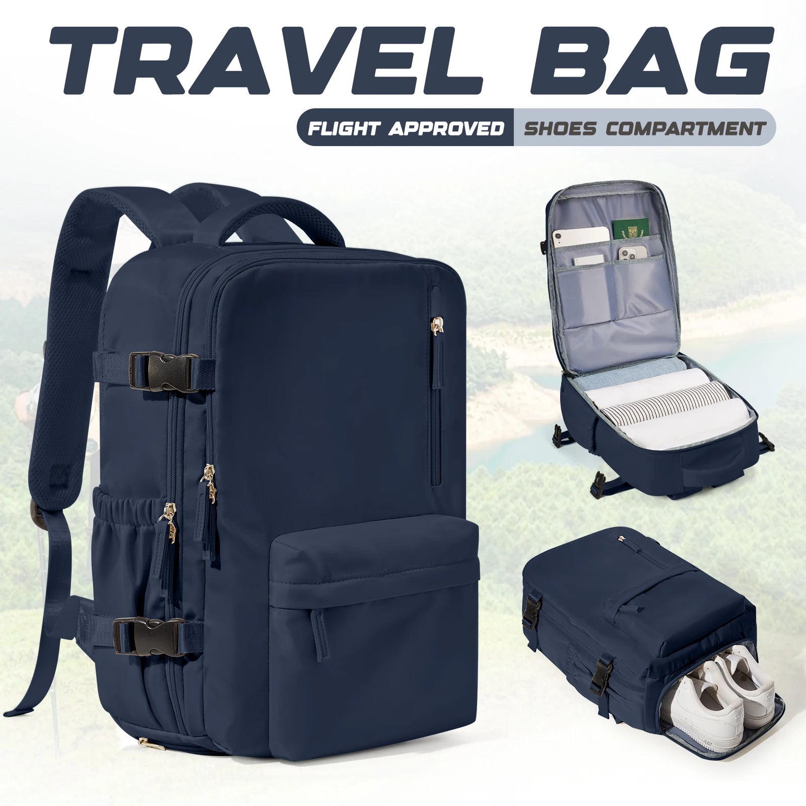 Waterproof Travel Backpack with Shoe Compartment Adjustable Straps, Laptop Backpack &amp;School Bag for Men Women, Casual Travel Bag