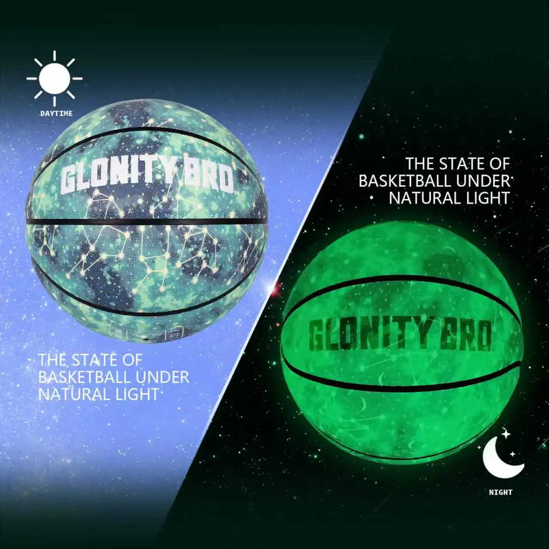 Glowing Leather Green Luminous Basketball Gift For Boys Girls,In&amp;Outdoor Night Game Ball Size 7(29.5") / 6(28.5") / 5 (27.5")