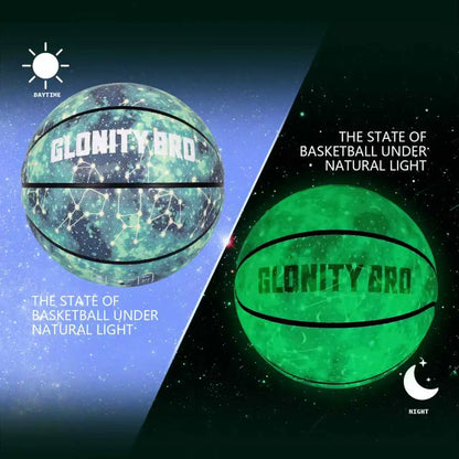 Glowing Leather Green Luminous Basketball Gift For Boys Girls,In&amp;Outdoor Night Game Ball Size 7(29.5") / 6(28.5") / 5 (27.5")