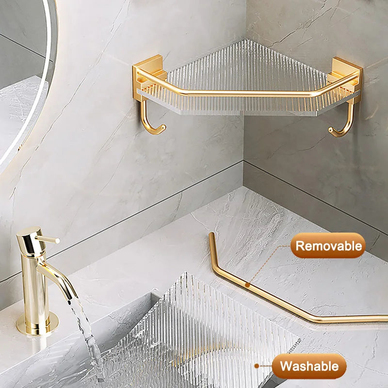 Acrylic Bathroom Shelves Wall Mounted Non Grilling Shampoo Organizer Corner Hanging Shower Storage Shelf Adhesive Bath Room Rack