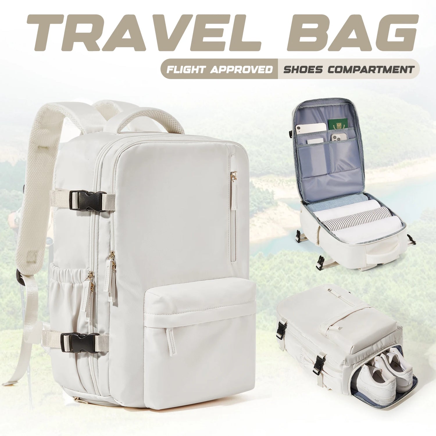 Waterproof Travel Backpack with Shoe Compartment Adjustable Straps, Laptop Backpack &amp;School Bag for Men Women, Casual Travel Bag