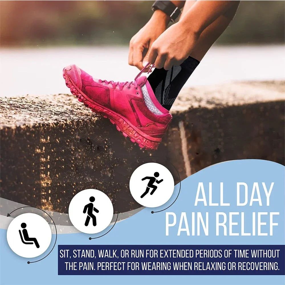 Sports Ankle Brace Compression Sleeves Plantar Fasciitis Sock for Achilles Tendonitis Joint Pain Reduces Swelling Heel Spur Pain