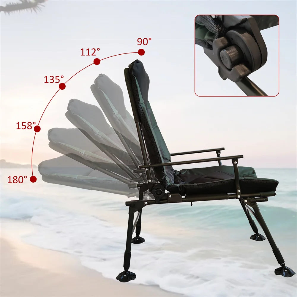 Folding recliner with adjustable 5 angles, suitable for indoor or outdoor camping and hiking, convenient and portable.