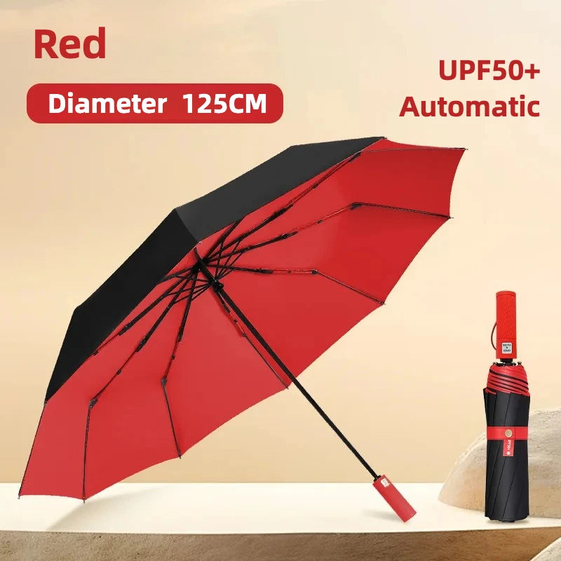 Windproof Automatic Folding Umbrella, 125CM Diameter Large Rain Umbrella, Sun UV UPF50+ Protection Umbrellas for Man and Women