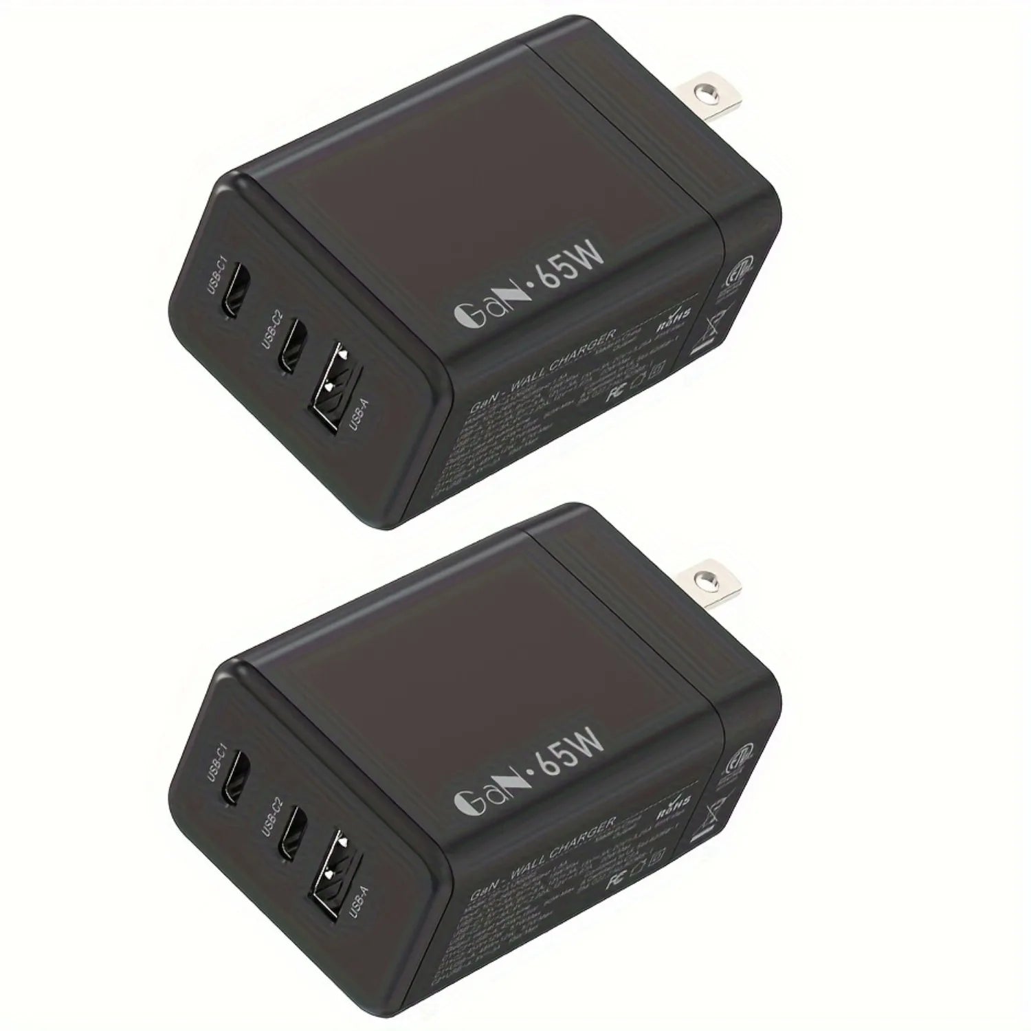 65W GaN USB C Charger 3-Port Fast Charging Adapter for Laptop &amp; Phone