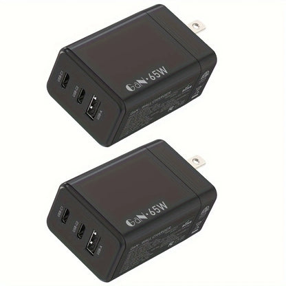 65W GaN USB C Charger 3-Port Fast Charging Adapter for Laptop &amp; Phone