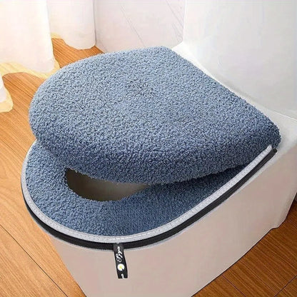 Toilet Seat Cushion Set Winter Thickened Double with Zipper Handle Machine Washable Universal Home Use Toilet Set Accessories
