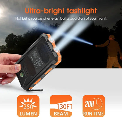 Solar Power Bank Portable Solar Charger Waterproof Dual 5V USB Ports 2 LED Light Flashlight For Cell IPhone Outdoor