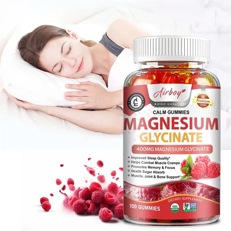 Magnesium Glycinate Gummies - Calm, Relieves Stress, Promotes Sleep, Support Memory, Concentration &amp; Muscle Spasms - 120pcs
