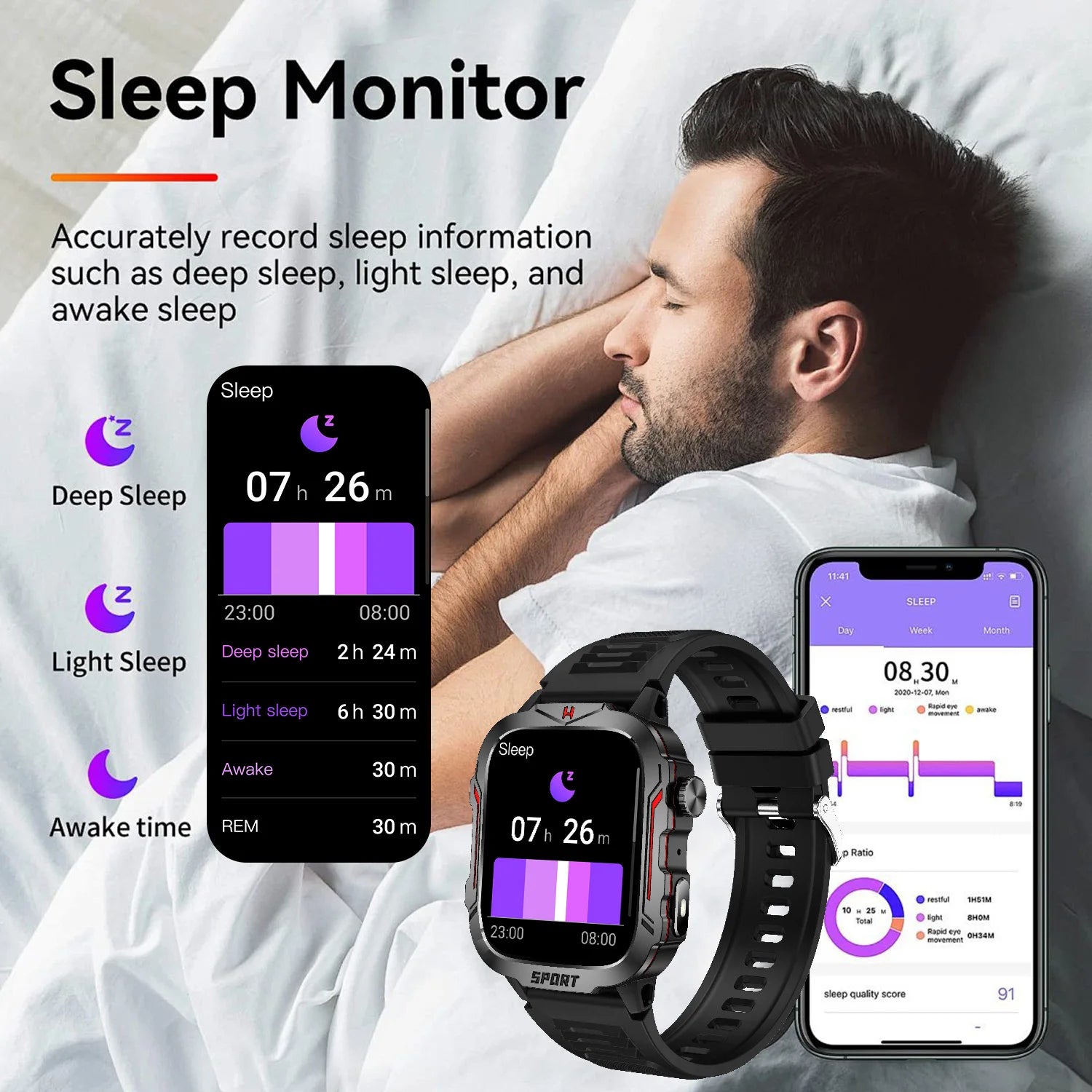 Flashlight Smart Watch for Men/Women, 1.96&