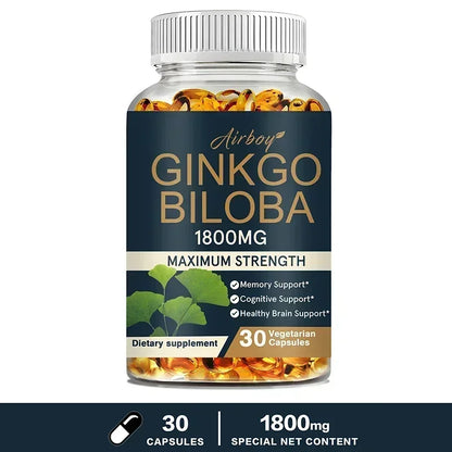 Ginkgo Biloba Capsules - Brain Health Supplement That Helps Blood Circulation, Metabolism and Energy Levels