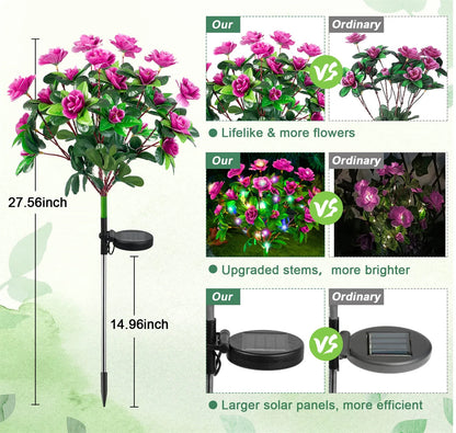 Solar Flowers Lights LED Azalea  Outdoor Waterproof Landscape Light for Lawn Patio Garden Path Decorative Lighting Best Gift