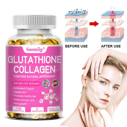 Collagen with Glutathione, Advanced Hydrolyzed Formula for Optimal Absorption, Skin, Hair, Nails &amp; Joints, Natural Antioxidant