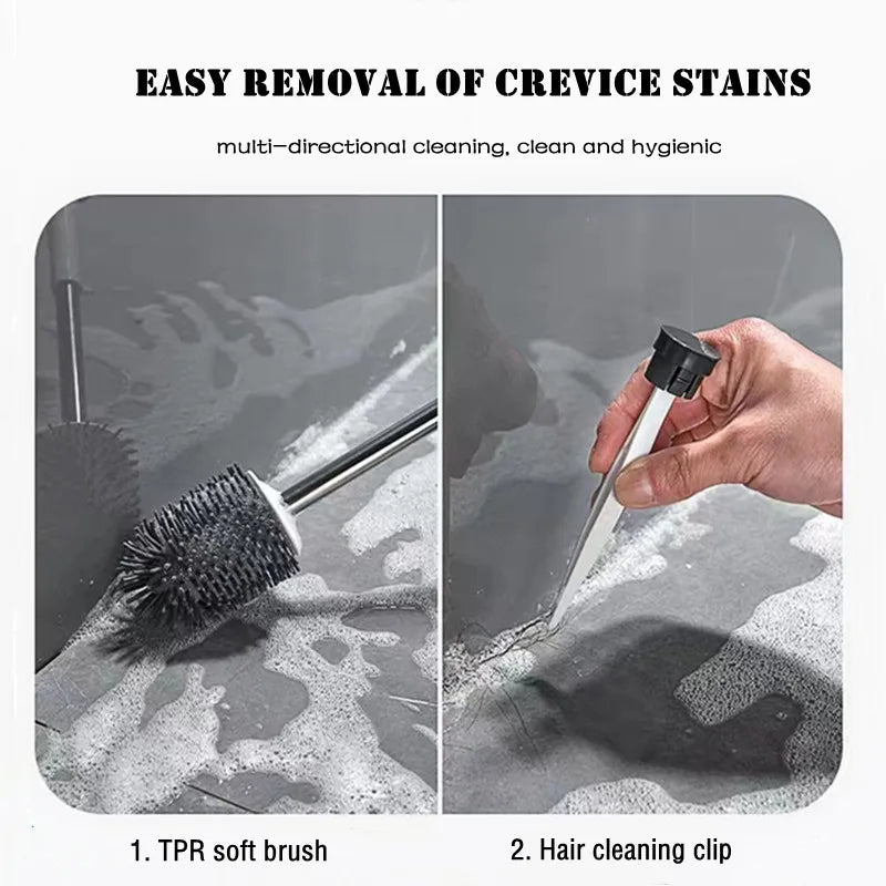 Toilet Brush WC Cleaner Floorstand Silicone Bristle Bathroom Cleaning Bowl Brush Set With Tweezers Bathroom Accessories