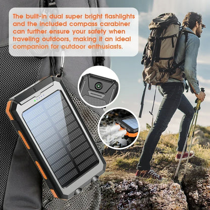 Solar Power Bank Portable Solar Charger Waterproof Dual 5V USB Ports 2 LED Light Flashlight For Cell IPhone Outdoor