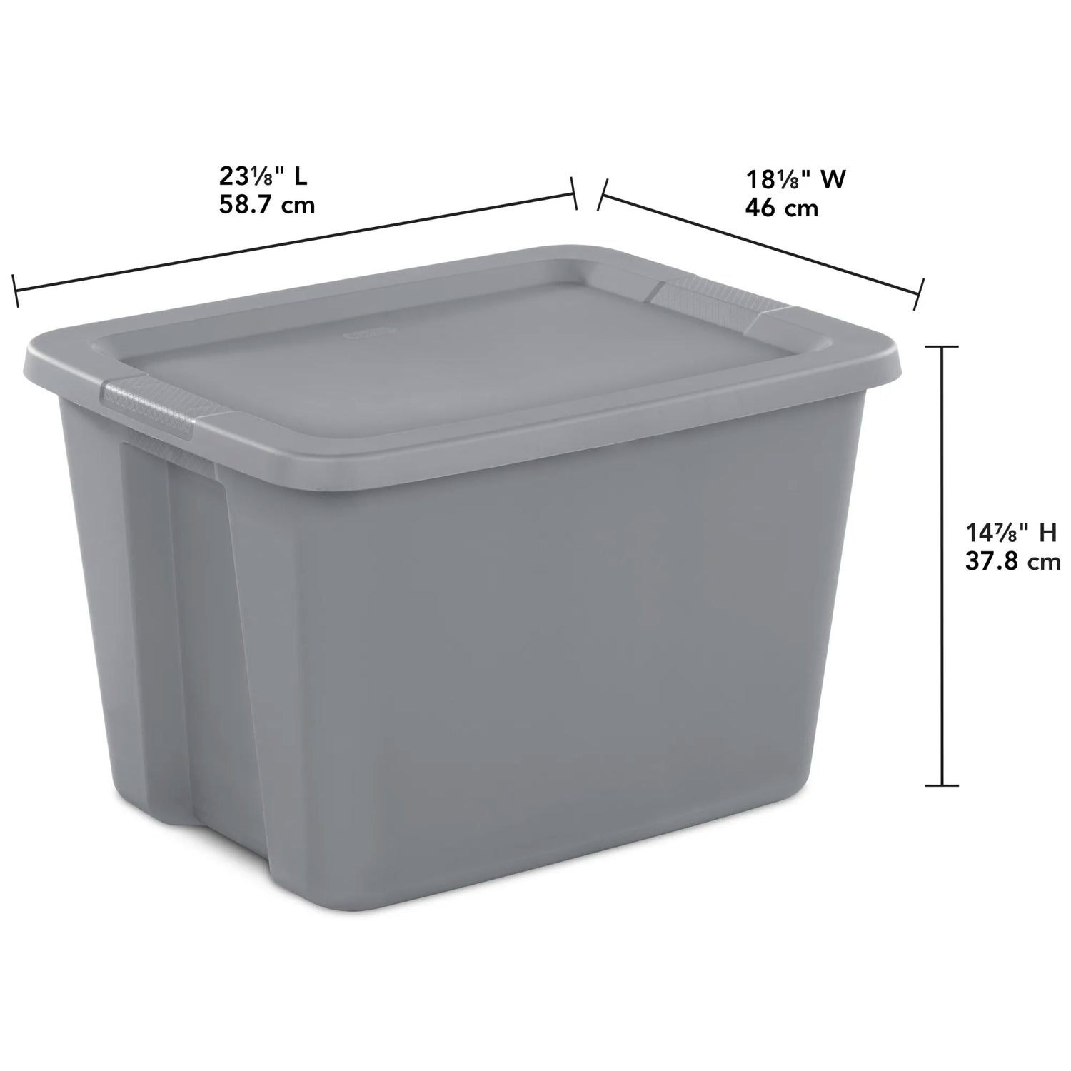Large Storage Bin, 18 Gallon Plastic Storage Container with Snap-On Lid, Gray, 8 Count