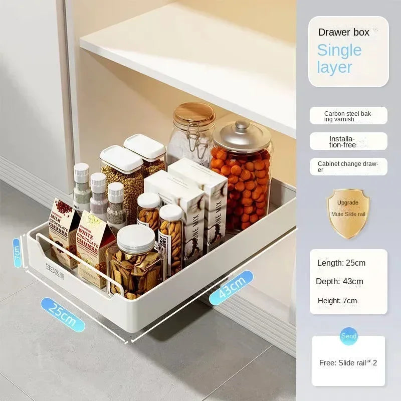 Pull Out Cabinet Organizer with Slide Rails Storage Rack