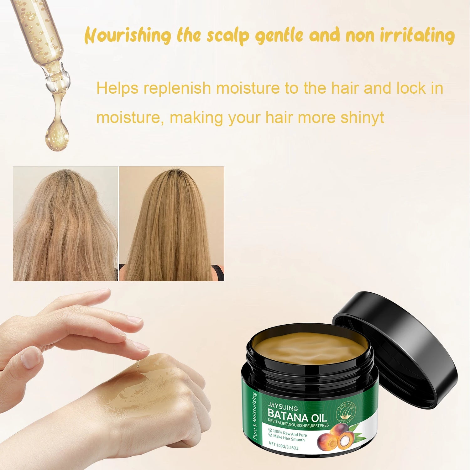 Jaysuing Batana oil For hair growth,Hydrating and Repairing Dry Hair,Improve Elasticity and Shine,Soft and Dense Hair Care Oil