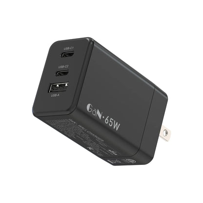 65W GaN USB C Charger 3-Port Fast Charging Adapter for Laptop &amp; Phone