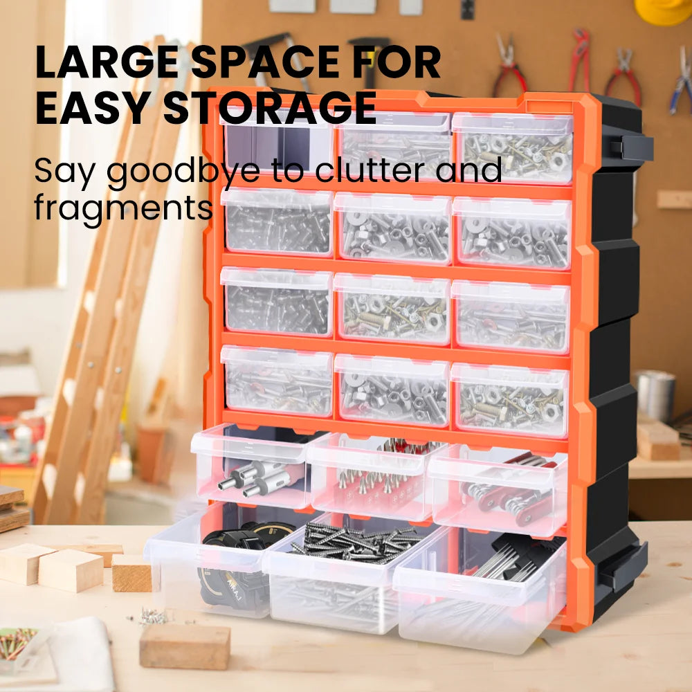 AIRAJ Multi-Drawer Storage Organizer - 18 Slots, Plastic Parts &amp; Crafts Cabinet for Desk or Wall Mount, Ideal for Hardware, Bead
