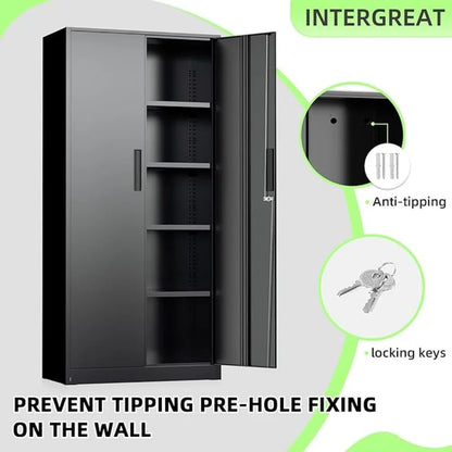 Metal Garage Storage Cabinet, Locking Doors &amp; Adjustable Shelves Tall Storage, Heavy Duty Steel Tool Cabinet for Home