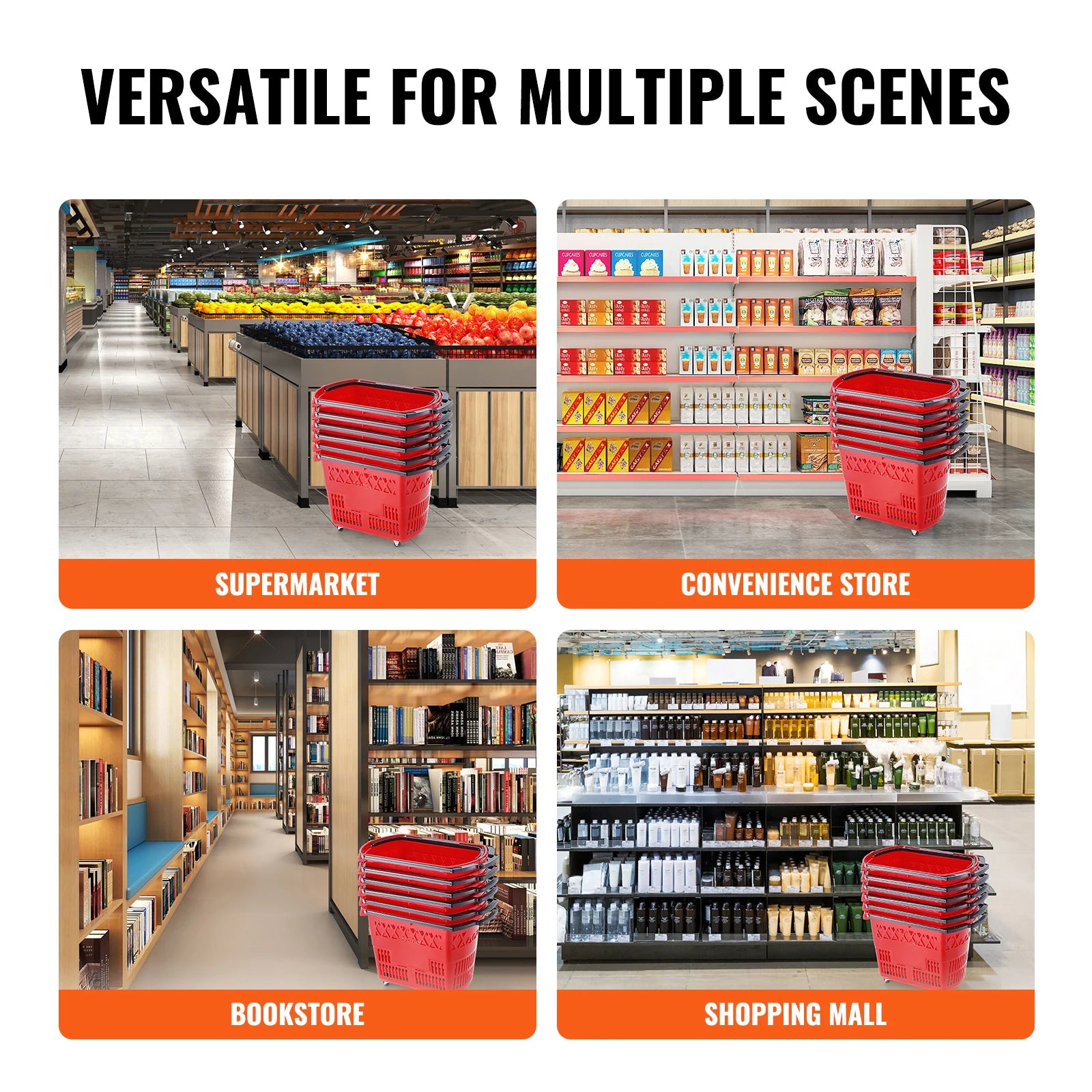 SucceBuy 6PCS Shopping Baskets 39L Rolling Shopping Carts with Handles &amp; Wheels Portable  for Supermarkets Retail Stores Grocery