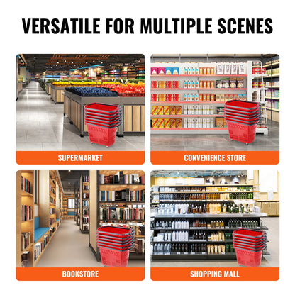 SucceBuy 6PCS Shopping Baskets 39L Rolling Shopping Carts with Handles &amp; Wheels Portable  for Supermarkets Retail Stores Grocery