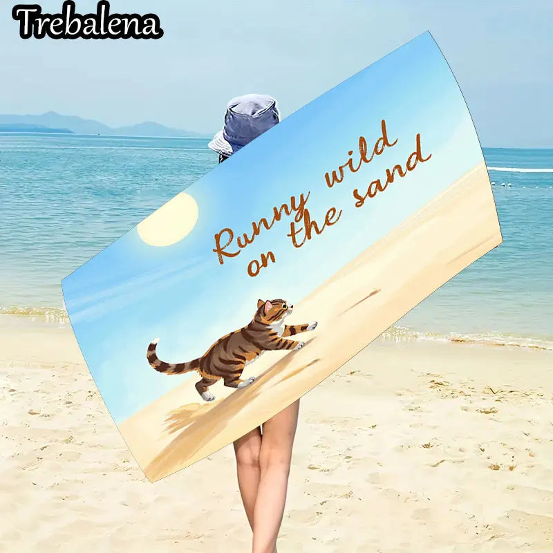 30*60inch Ultra-Soft Beach Towel with Runny Wild Cat on Sand Beach Towel