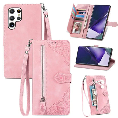 Lanyard Zipper Flip Wallet Card Cover For Samsung Galaxy S25 Edge S24 Ultra S23 Plus S22 S21 FE A17 Magnetic Leather Phone Case