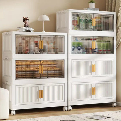 Oversized 3/4/5-Tier Foldable Storage w/ Wheels - No Assembly, Magnetic Doors, Clothes/Toys/Books - Living/Bedroom/Office