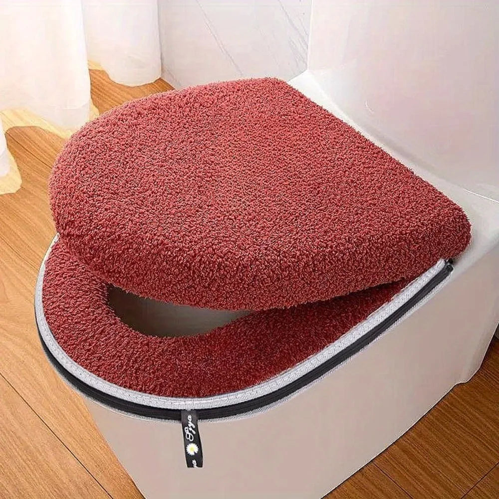 Toilet Seat Cushion Set Winter Thickened Double with Zipper Handle Machine Washable Universal Home Use Toilet Set Accessories