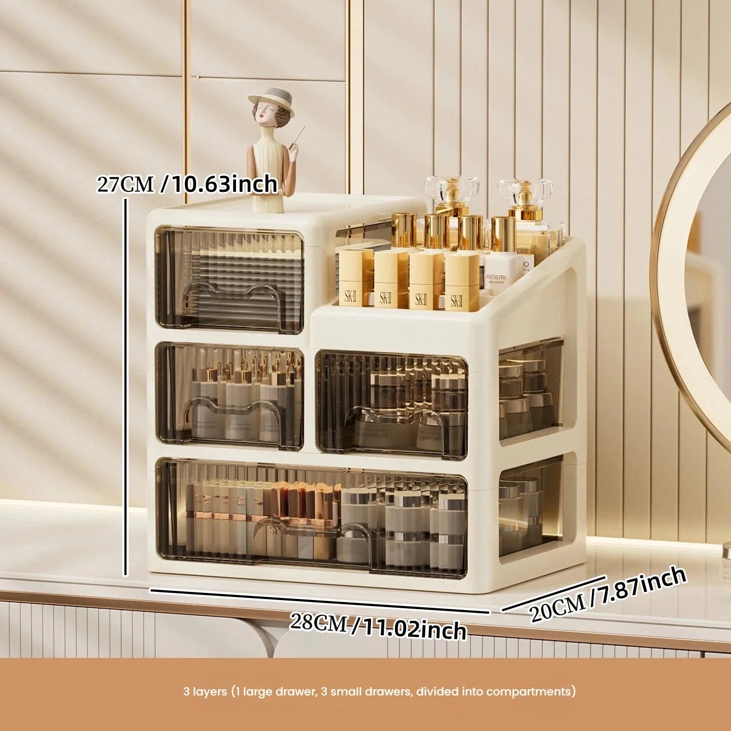 Drawer-style cosmetics storage box, high-end dressing table, lipstick, skin care products, jewelry shelf, desktop storage box